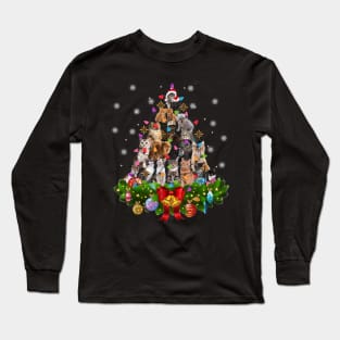 Christmas Pajama Cats Tree Xmas Lights Snow Kitten Funny Shirt Long Sleeve T-Shirt